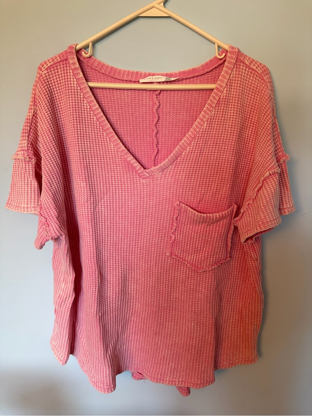 Altar'd State Pink Waffle V-Neck Pocket Tee